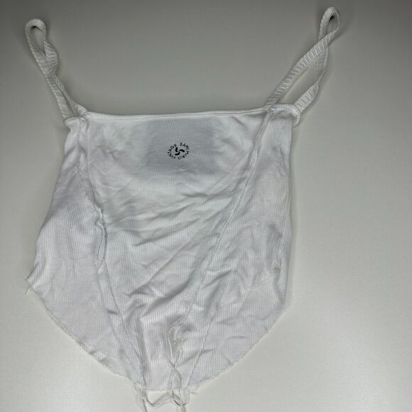 Sami Miro Vintage White VCut Square Neck Tank White Babyrib Raw Cut Trim Top SM - Picture 4 of 12